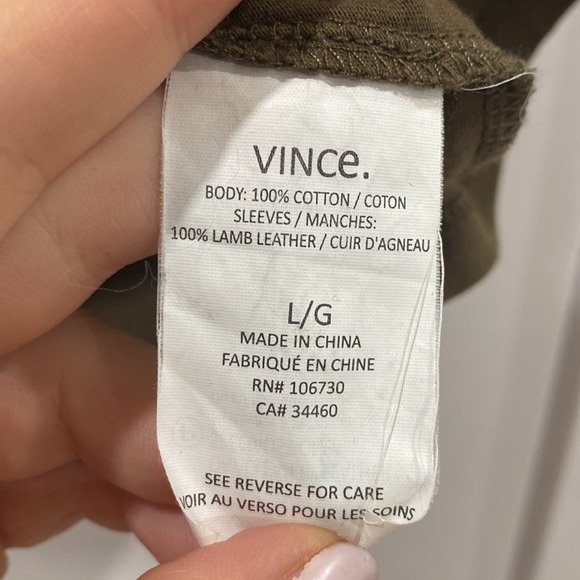 Vince brown(ish) tee with black lamb leather shirt sleeves. - Picture 3 of 4